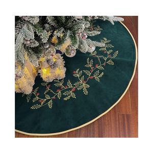 Green Christmas Tree Skirt Velvet 30 inch，Embroidered Vintage Dark Green Tree Skirt, Elegant Fur Plush Xmas Tree Skirts for Merry Christmas Party Xmas Tree Decorations