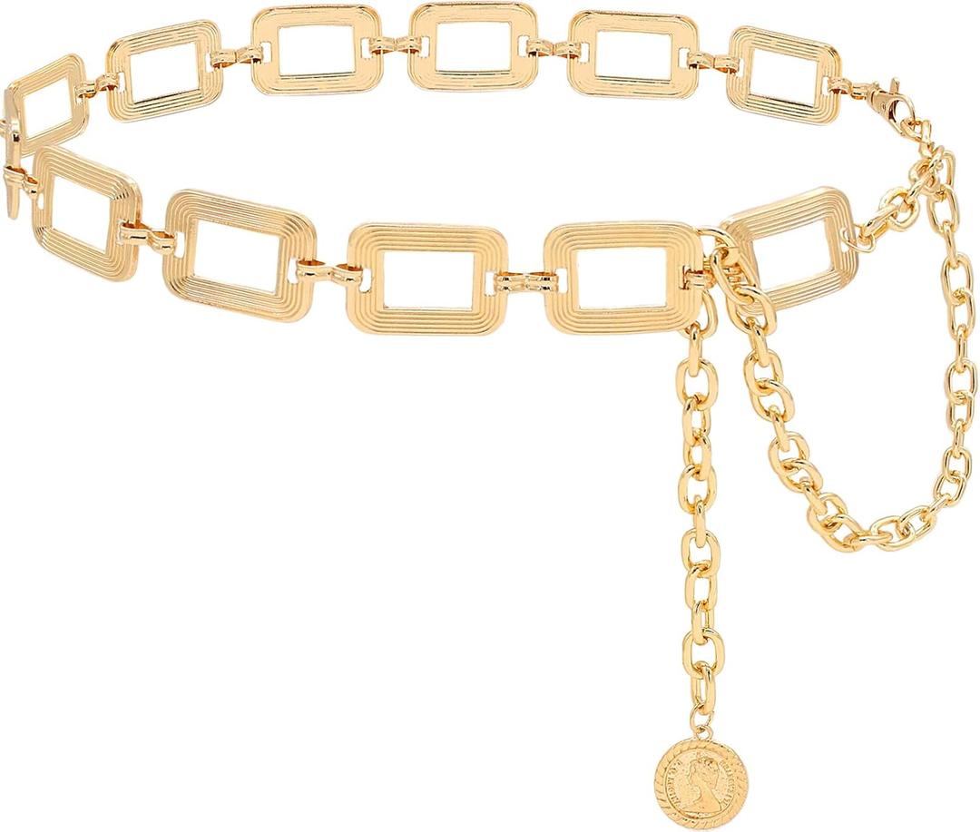 Women's Chain Belt Metal Waist Belt Chunky Belly Link Belt (XL: 59 in/150 cm)