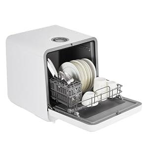 Countertop Dishwasher, Mini Dishwasher with Faucet & Manual Water Tank(5L) Modes Water Inlet, Compact with More Space Inside,6 Programs Ideal for RV & Apartments, No Hookup Needed