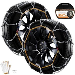 DEDC Snow Chains for SUV Tire Chains Compatible with Tesla MODEL 3 Cars 1 Min Quick Fit Chainsaw Reusable Universal Emergency Traction Chain Tire Width 215 225 235 245 255 265 - Set of 2 MS1519