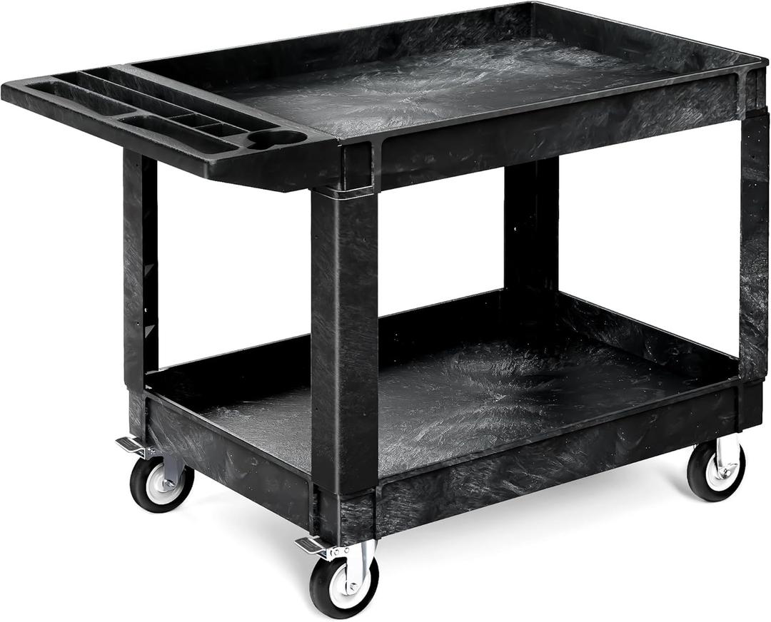 YITAHOME Utility Cart on Wheels, 550 lbs Capacity, 45 x 25 Inch Rolling Work Carts with Wheels, 2 Shelf Heavy Duty Plastic Service Cart Suitable for Warehouse, Garage, School & Office, Cleaning, Black