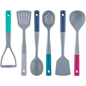 Met Lux Silicone Utensil Sets, 10 Nylon Head Cooking Utensil Sets - 6 Pieces Per Set, High-Heat Tolerance, Gray And Assorted Nylon Kitchen Utensils, For No-Stick Cookware - Restaurantware