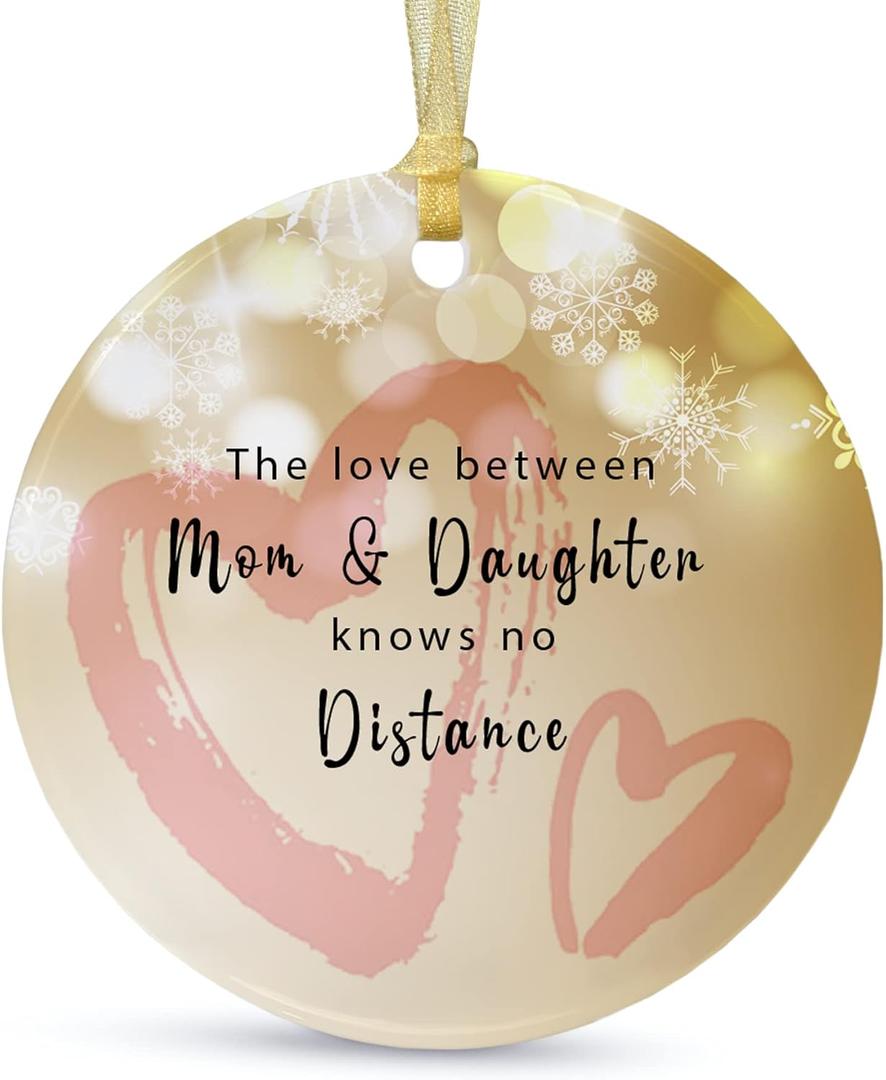 Mother and Daughter Christmas Ornament 2025, A Mother and Daughter Gift for Each Other, Round Ceramic Keepsake, Best Wishes for Each Other.