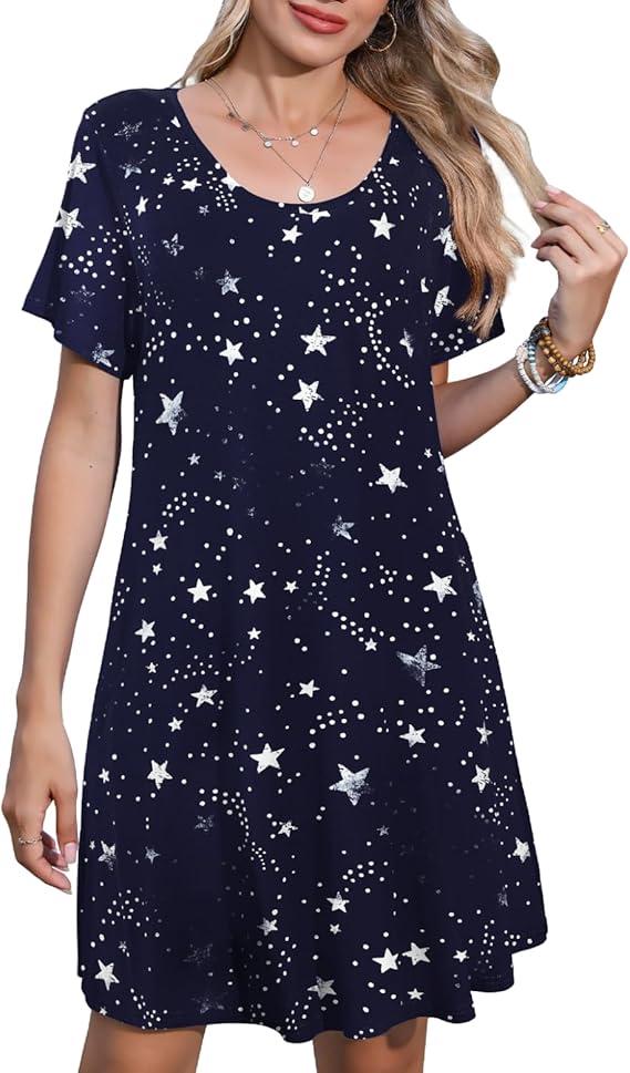 JollieLovin Plus Size Summer T-Shirt Casual Dresses for Curvy Women Flowy Swing, X