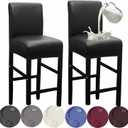 HFCNMY Bar Stool Covers,2 Pack Stretch Waterproof PU Bar Stool Covers with Backs Bar Stool Chair Covers Barstool Covers Slipcovers with Back Pub Counter Stool Chair Covers with Elastic Bands Black