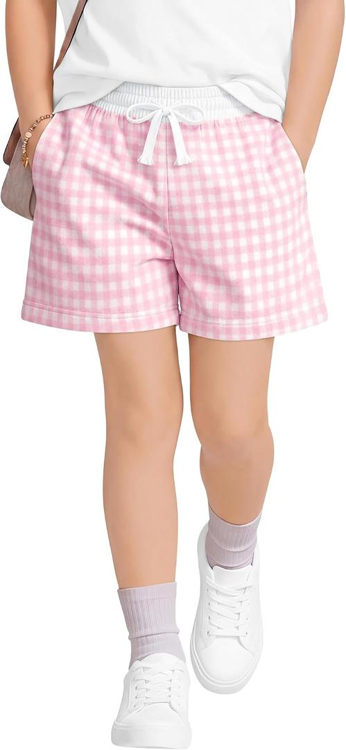 Toddler Girls' Cotton Gingham Shorts | Plaid, Elastic Waist, Drawstring, Baby, Summer, Sweat, Checkered, Bottoms, Pockets, Athletic, Active, Pull On, Casual, Infant