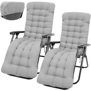 Sun Lounger Chair Cushions Indoor/Outdoor Chaise Sofa Cushion with Non-Slip Top Cover and Ties Recliner Zero Gravity Chair Mattress Garden Patio Thick Chair Pad(No Chair) (Grey 2PCS)
, 6'*26"