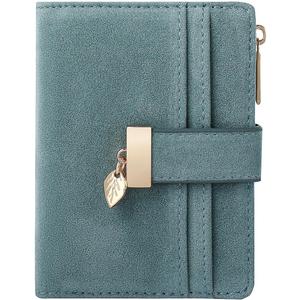 Pomelo Best Wallet Women Bifold Leather Wallets for Women Credit Card Holder with ID Window Zipper Coin Pocket Suede Blue