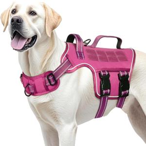 Dog Harness for Large Dogs Heavy Duty, No Pull Tactical Dog Harness with Molle System, Easy On and Off Service Dog Vest, Breathable Padded, Adjustable Reflective Pet Vest for Walking Hiking Training (L(Neck:18-24",Chest:25-36"),45-80 lbs, Pink)