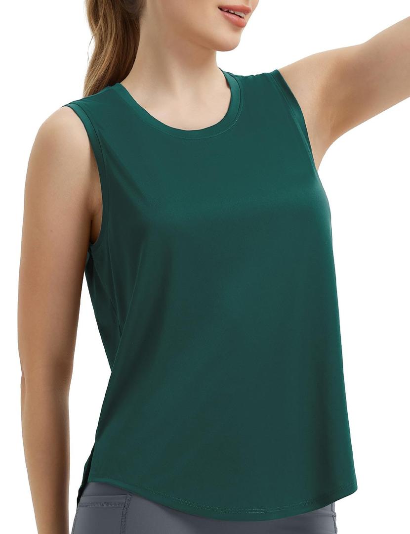 baleaf Women's Sleeveless Workout Tops Athletic Racerback Tank Top High Neck Yoga Running Shirts Loose Fit Gym Tennis Teal Green S (Green)