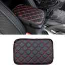 8sanlione Car Leather Center Console Cushion Pad, 11.4"x7.4" Waterproof Armrest Seat Box Cover Fit for Cars, Vehicles, SUVs, Comfort, Car Interior Protection Accessories (Black/Red-2)