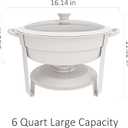 6QT Round Chafing Dish Set of 4, White Granite Finish Stainless Steel with Transparent Lids Elegant Buffet Servers & Warmers, Stackable Storage | Wedding, Catering, Party