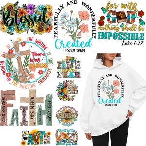 6 x 10pcs Jesus Iron On Decals Heat Transfer Patches for Clothing T-Shirts Backpack Faith Vinyl Stickers Design Heat Press Decal DIY Decoration Applique