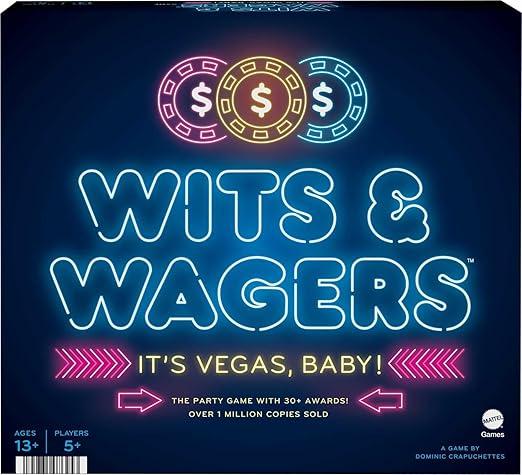 Mattel Games Wits & Wagers Board Game Vegas Edition Party Game with Dry Erase Boards, Markers & Poker Chips for 5+ Players