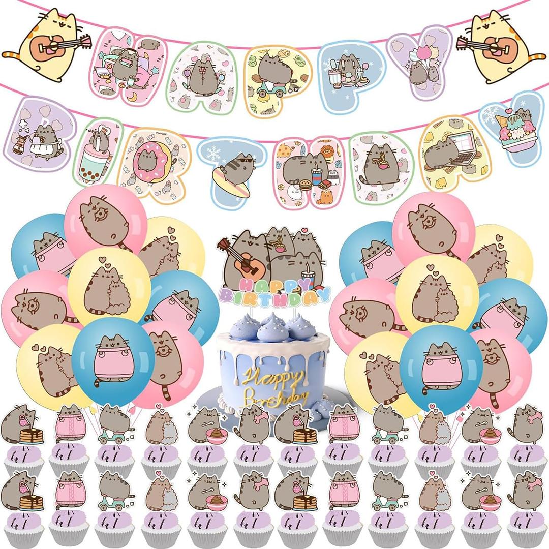 Adorable Cat Party Decorations Kit - Includes Banner, Balloons, Cake/Cupcake Toppers & Hanging Swirls, Perfect for Birthday, Graduation & Themed Pet Parties