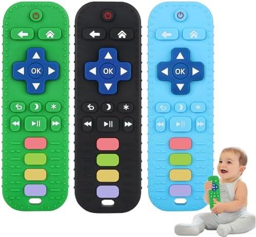 Fu Store 3 Pack Baby Teether Toy Chew Toy for Babies 0-12 Months 6-36 Months TV Remote Control Shape Teething Relief Baby Toys for Infants Developmental Soothe Babies Gums Gifts Set