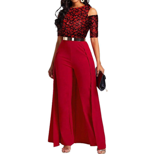 VERWIN Patchwork Overlay Embellished Plain Women's Jumpsuit High-Waist Woman Romper, 2XL