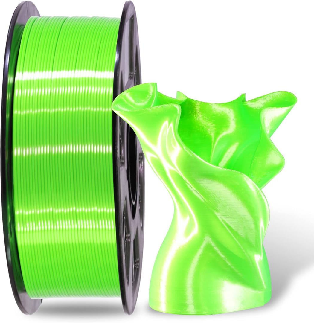 Silk Shiny Luster Bright Lime Green PLA 3D Printing Filament, 1KG 2.2Lbs 1.75mm 3D Print Material with High Diameter Accuracy, Neatly Wound Silk PLA Widely Support for FDM 3D Printers by MIKA3D