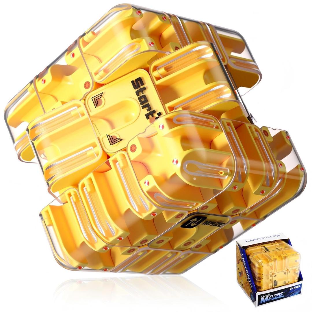 1 Sets Large Labyrinth 3D Maze Cube Puzzle Maze Game Gravity 3D Puzzle Cube Brain Teaser Ball Games for Kids Education Sensory Toys Gift for Adults (Classic,Blue)