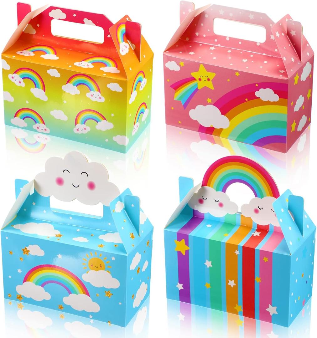 Nezyo 24 Pack Rainbow Party Favor Boxes Cloud Treat Rainbow Party Decorations Favors Kraft Paper Goodie Boxes with Handles Candy Goodies Gift for Kids Birthday Baby Shower Supplies
