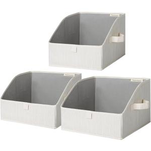 StorageWorks Closet Storage Bins, Trapezoid Organizer Box for Shelves, Fabric Clothes Bin, Foldable Organizing Baskets with Handles, Small, 3-Pack, Mixing of Beige, White & Ivory