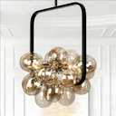 Black Bubble Chandelier 15''Hand Blown Glass Chandelier Champagne Bubble Light Fixture Wagon Wheel for Dining Room, Bedroom, Study, Kitchen Island