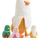 PEACH CAT Banana Duck Plush 1 Mommy 19.7" Banana Duck Stuffed Animal with 3 Cute Babies Inside, 4 Pieces Plushies Toy Set Gifts for Girls and Boys