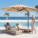 SUPERJARE 9ft Cantilever Umbrella with Base Included, Large Outdoor Umbrellas for Patio, Foot Pedal for 360 Rotation, Durable Metal Ribs, Offset Patio Umbrella, for Pool, Deck, Beige