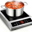 Stainless Steel Induction Cooktop, Professional Commercial Grade Single Burner Electric Cooktop, 1800W Hot Plate Portable Countertop Cooker with Temperature Control, Compatible with Magnetic Cookware