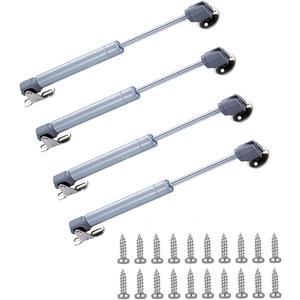 100N/22.5 lb Gas Strut Cabinet Hinge Safety Lift Support, Gas Shock and Soft Opening and Cushioning Telescopic Cabinet Door Rubber Head Gas Spring Support 6" Length, 4 Set, Siver