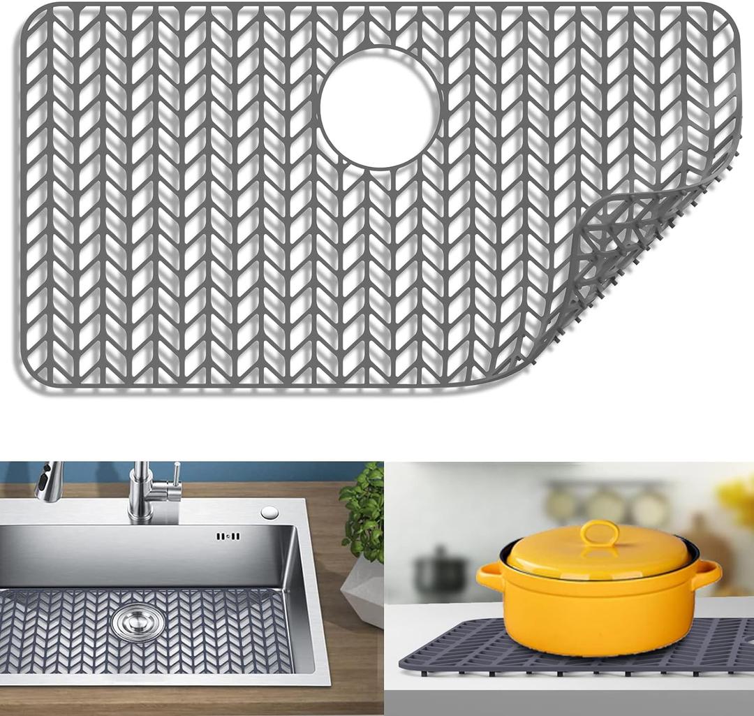 Sink Protectors for Kitchen Sink 12" 13" 16" 18" 19" 24" 26" 28" 29" Silicone Sink mat| Silicone Kitchen Sink Mat Grid for Bottom of Farmhouse Stainless Steel(28.4"x 15.2"Gray)