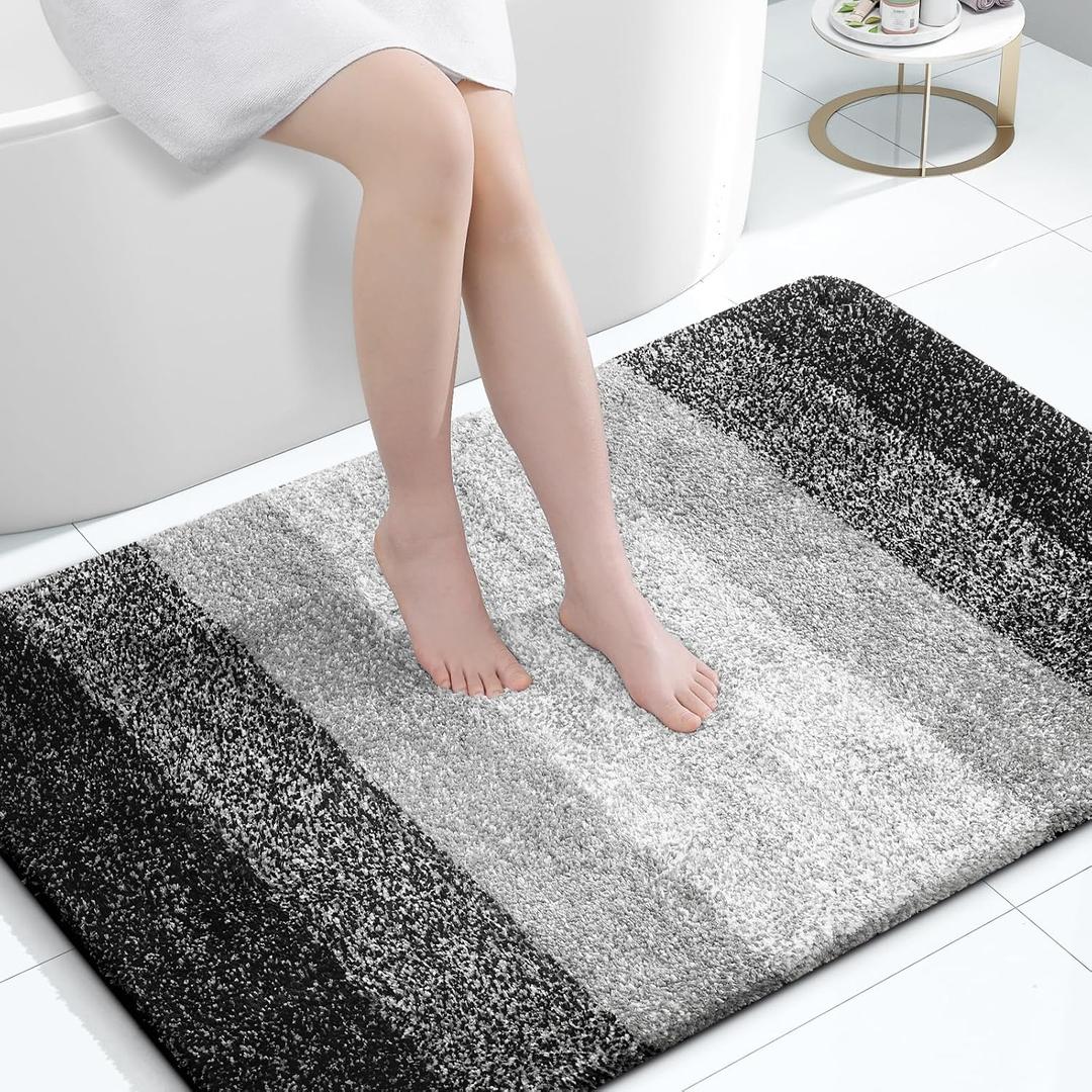 OLANLY Large Bathroom Rugs Mat 47x32, Extra Soft Absorbent Microfiber Bath Rugs, Rubber Backing, Quick Dry, Machine Washable Bath Mats for Bathroom Floor, Tub and Shower, Home Decor Accessories, Black