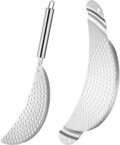 Boao 2 Pieces Pot Strainer with Handle Stainless Steel Colander Pasta Drainer Pan Pot Strainer with Recessed Hand Grips Suitable for Kitchen Different Sizes up to 10 Inches