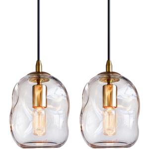 CASAMOTION Pendant Lights Kitchen Island 2 Pack Modern Contemporary Clear Glass Organic Globe Brass Gold Hanging Light Adjustable Cord Bedroom Dining Table Small Medium Lamp 8 Inch Height