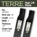 Terre Products, 3 Pieces , High Lift Lawn Mower Blades, 38 Inch Deck, X300 and LX Series, John Deere AM137324, AM137326, AM100945, AM100991, AM141041, M84472, M83459, M153118