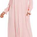 AVIIER Long Sleeve Nightgowns for Women Soft Cotton Victorian Night Gowns Ladies Sleepwear with Pockets (Medium, Pink)