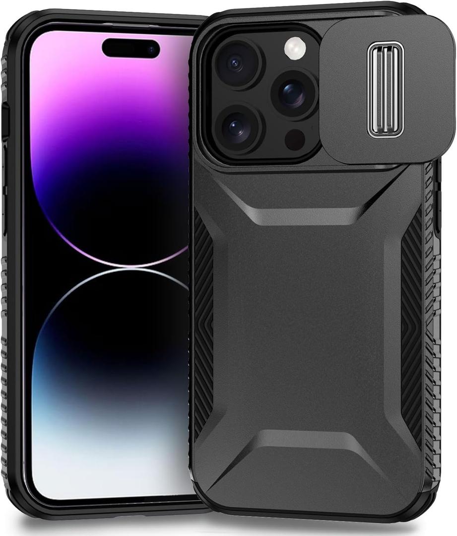 Yerebel Case for iPhone 14 Pro, for Apple 14 Pro 6.1" with Slide Camera Cover, Military Grade Non-Slip Heavy Duty Rugged Shockproof Protective Phone Cover for iPhone 14 Pro Black