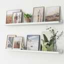 FLYJOE Picture Ledge Shelf, Floating Shelves Set of 2, 48 Inches Long Large Nursery Book Shelves for Toys Storage, Kids Bookshelf Wall Mounted for Living Room Bedroom Decor Books Photo Frames, White