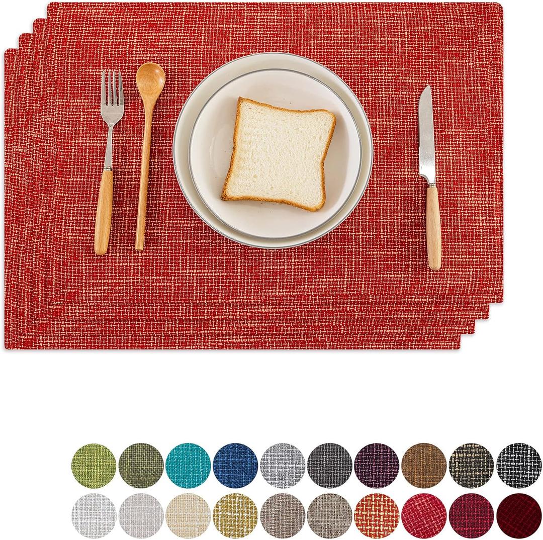 Kevin Textile Fall Table Mats Set of 4 Heat Resistant Washable Placemats for Seasonal Autumn Parties Buffet Dinner, 13 x 19 inches, Burnt Brick