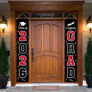 2026 Graduation Banner Decorations - Porch Sign Set Red White Black Welcome Door Décor Party Favors Supplies For Indoor Outdoor
