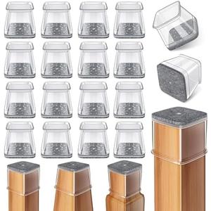 24 Pcs Chair Leg Floor Protectors Square, Silicone Felt Furniture Leg Pads Caps Covers for Hardwood Floors (Fit:1-1/16" to 1-5/8")