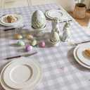Joyfol Day Buffalo Plaid Easter Tablecloth, Bunny Waterproof Rectangle Table Cloth, Blue Flowers Washable Table Cover for Spring Dining Party Decor (84 X 60 Inch), Grey Checkered