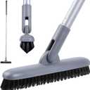 DSV Standard Grout Scrub Brush with Long Handle, 50'' Tile Grout Scrubber, V-Shape Crevice Cleaning Brush for Hard to Reach Areas, 180 Rotation Grout Cleaner for Tile Floors, Baseboards and Corners