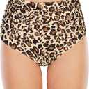 American Trends High Waisted Bikini Bottoms Ruched Tummy Control Swim Bottom Bathing Suits for Women (Beige)