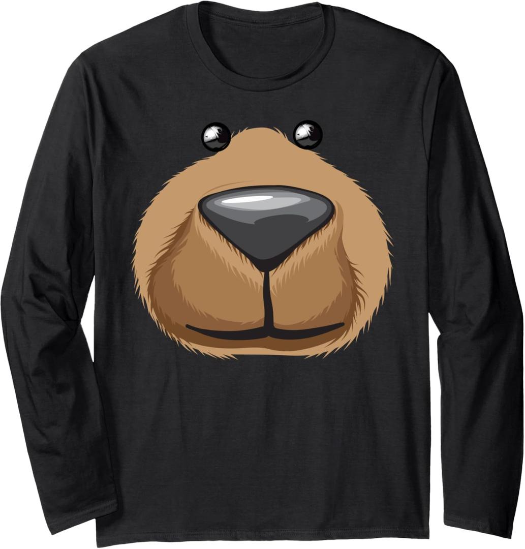 Cute Bear Face Costume Funny Halloween Teddy DIY Gift Long Sleeve T-Shirt S