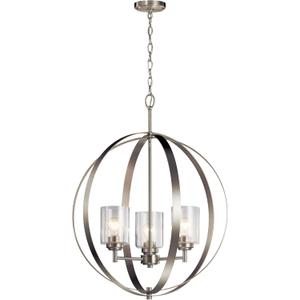 Kichler Winslow 24.5" 3-Light Orb Chandelier with Clear Seeded Glass in Brushed Nickel for Kitchen, Bar, Dining Nooks, Small Entryways, Luxe Industrial, (30.75"x 24.5"), 44034NI