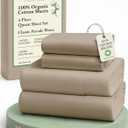 LANE LINEN 100% Organic Cotton Sheets Set Pure Long- Staple Percale Weave - Bedding for Bed Fits Mattress Upto 15" Deep Pocket (Queen Taupe)