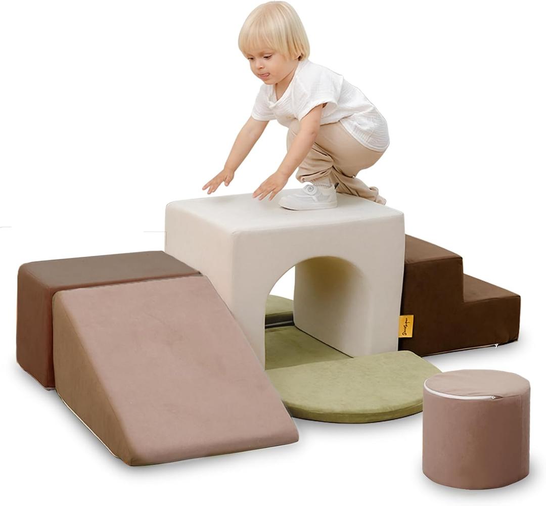 7PC Kids Foam Climbing Blocks Playset Indoor Soft Toy, Gray, Medium