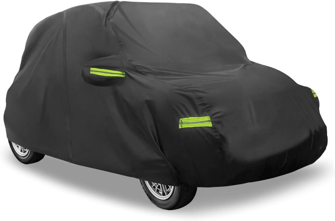Motoforti for Fiat 500 2007-2022 Cover Waterproof Car Cover Outdoor Full Car Cover All Weather Protection Rain Sun Protection with Zipper Black Long-Lasting