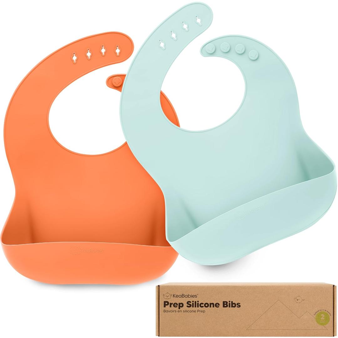 KeaBabies 2-Pack Silicone Bibs for Babies, Toddlers Girl, Boy  Sturdy Food-Grade Baby Bibs for Eating, Large Food Catcher, Clean & Put On Easily, Waterproof Toddler Feeding Essentials (Amaze)
